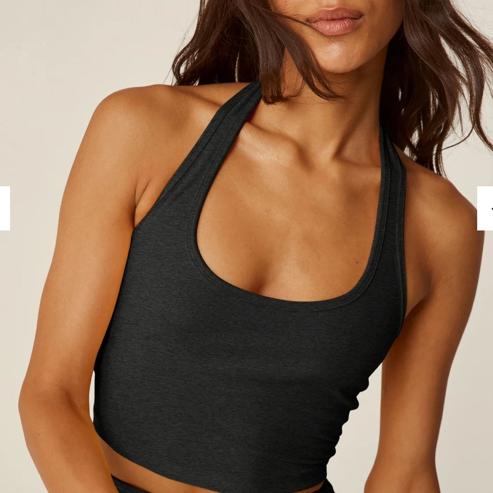 Beyond Yoga - Spacedye Well Rounded Cropped Halter Tank - Small - Darkest Night